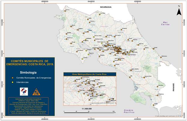 Mapa de distribución de los Comités Municipales de Emergencias en todo el territorio nacional