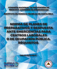 Imagen con la portada del documento Norma de planes de preparativos y respuesta ante emergencias, para centros laborales o de ocupación publica