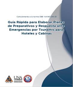 Imagen con la portada del documento Guía rápida para elaborar planes de preparativos y respuesta ante emergencias por tsunamis en hoteles y cabinas