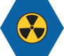 Hexágono azul con el dibujo del simbolo de materiales peligrosos.